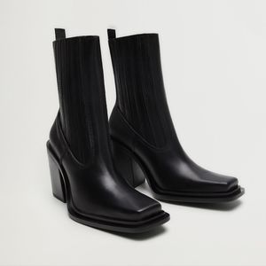 MANGO Black Leather Ankle Boots 8/8.5